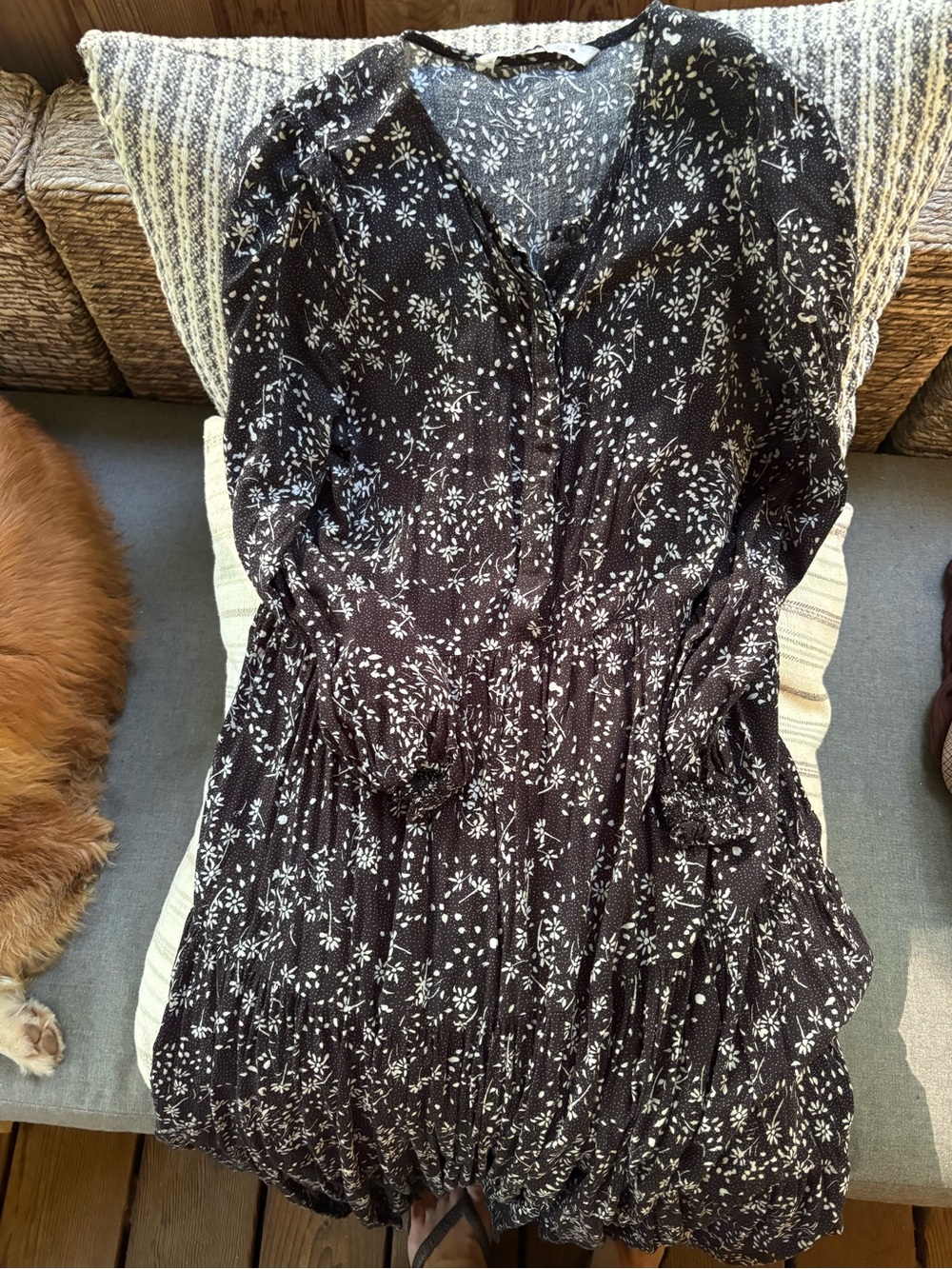 Zara Black Midi Dress with White Floral Print